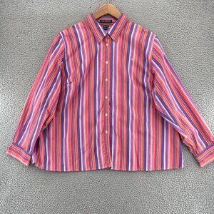 Lauren Ralph Lauren Shirt Womens 2X Plus Pink Multi Striped Button Up Collared